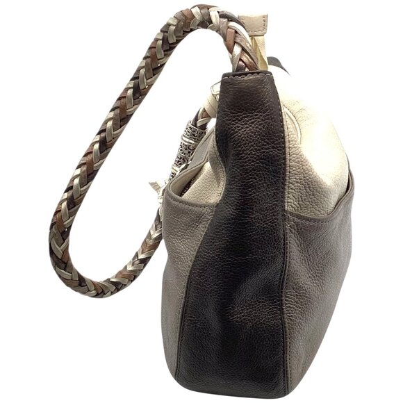 Rare Retired Brighton Barbados Zip Top Hobo Shoulder Bag Colorblock Pewter Cream - Picture 4 of 10